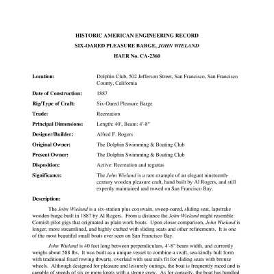 HAER CA-2360 Document (PDF) for the JOHN WIELAND: 6 pg PDF available from Archives