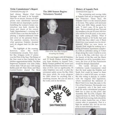Dolphin Log Winter 2000 p. 12: Photo top center: Ray Artigues accepting Pilot of the Year trophy Nov 1999