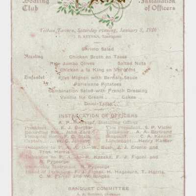 Annual Banquet and Installation Menu 1916