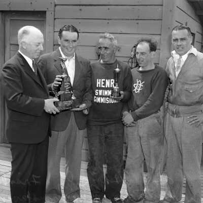 Frank Hovenner, John McManus (winner), Henry Lunardini, Al Mesita, Ed Dollard (club president)