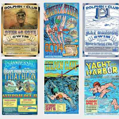 Panel of some of Kent's swim posters, provided by the artist