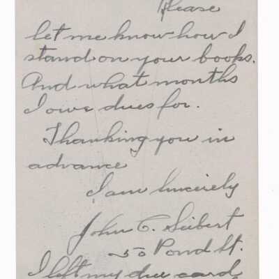 Postcard about Dues Payment