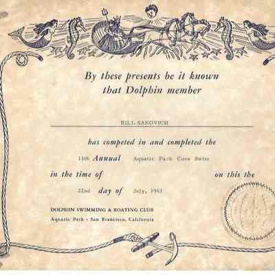 Scan of Certificate for Aquatic Park Swim