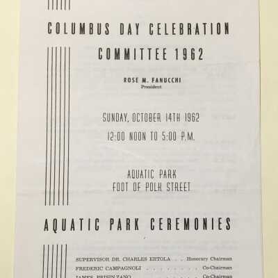 Program for Columbus Day Celebration at Aquatic Park