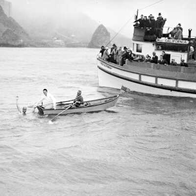 The finish of the 1934 Golden Gate Swim at Lime Point