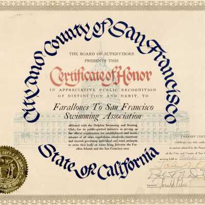 Farallones Swimming Association Certificate of Honor