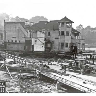 Boathouse Being Moved 1937