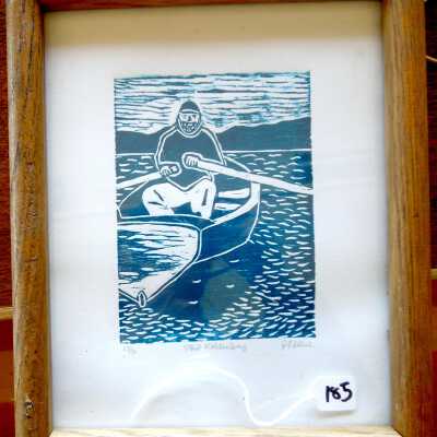 Framed woodcut print