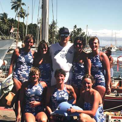 After the swim with Dolphin Club President Frank Drum