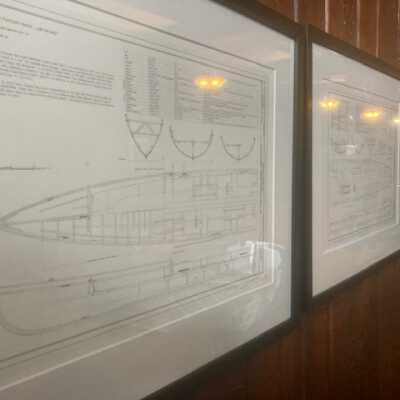 Two framed lines drawings of Wieland