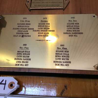 Swimmer's engraved names on brass plate
