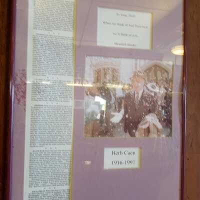 Framed Herb Caen column and photograph of Herb Caen
