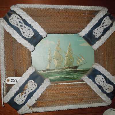 Macrame framed picture of ship