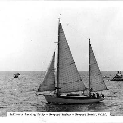 Sailboats leaving Jetty- Newport Harbor- Newport Beach, Calif.