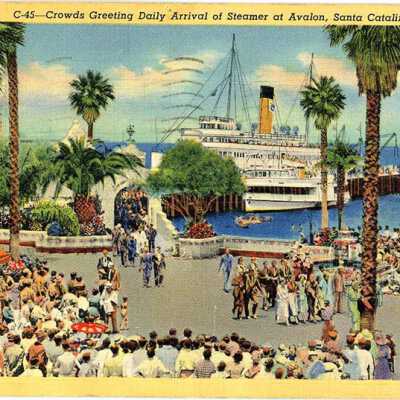 C-45- Crowds Greeting Daily Arrival of Steamer at Avalon, Santa Catalina, California