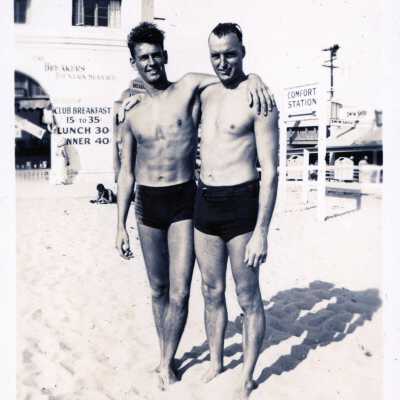 Men on Balboa Beach Next to the Pier, 1934