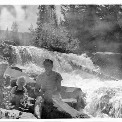 Family at a waterfall