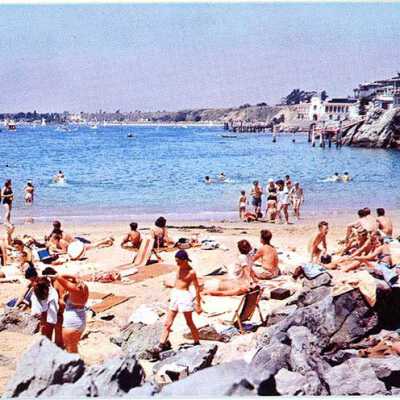 Beachgoers on Smugglers Cove Beach
