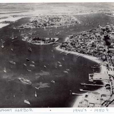 Aerial Photo of Newport Harbor Showing Bay Island, NHYC, 1940s-1950s