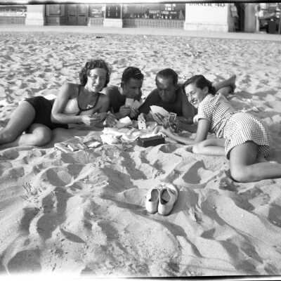 Friends on Balboa Beach Playing Cards, 1934