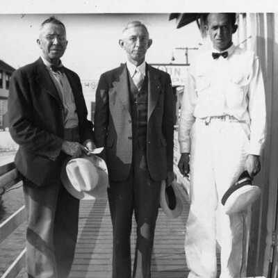 Harold Caldwell with Two Unknown Men, Balboa Island Union Oil Marine Station