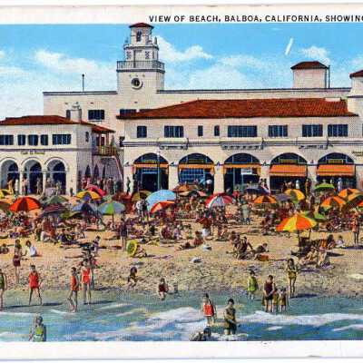 View of Beach, Balboa, California, Showing Balboa Inn