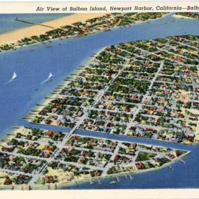 Air View of Balboa Island, Newport Harbor, California- Balboa in Distance