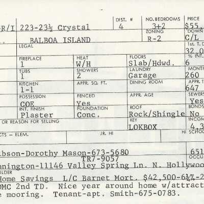 223 Crystal Avenue Info Card