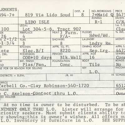 819 Via Lido Sound Info Card
