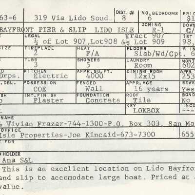 319 Via Lido Sound Info Card