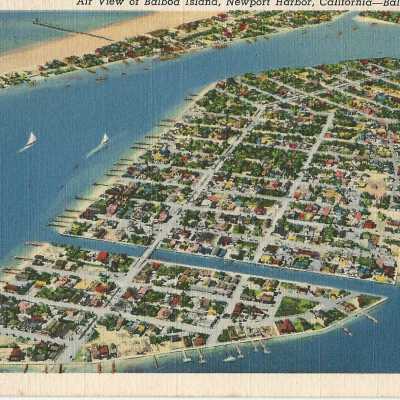 Air View of Balboa Island, Newport Harbor, California- Balboa in Distance