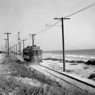 Pacific Electric Red Car no. 1218 Approaching Goldenwest