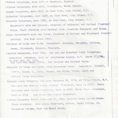 Family Genealogy for Carpenter Family