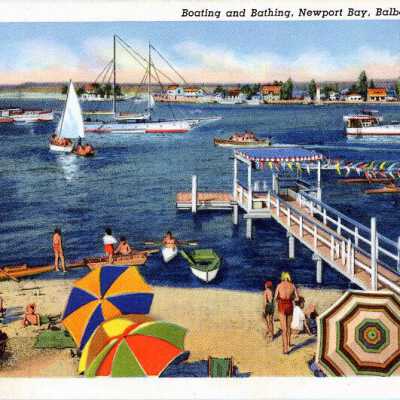 Boating and Bathing, Newport Bay, Balboa, California