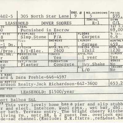 305 North Star Lane Info Card