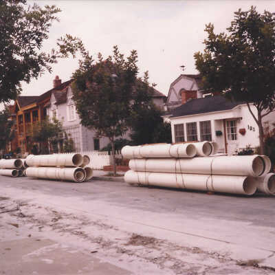 Sewer Pipes Waiting to be installed on 100 block of Pearl Avenue