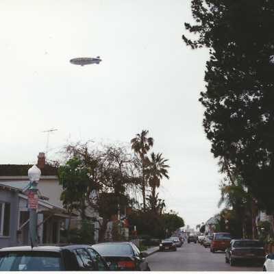 Marine Avenue with Goodyear Blimp in the Sky
