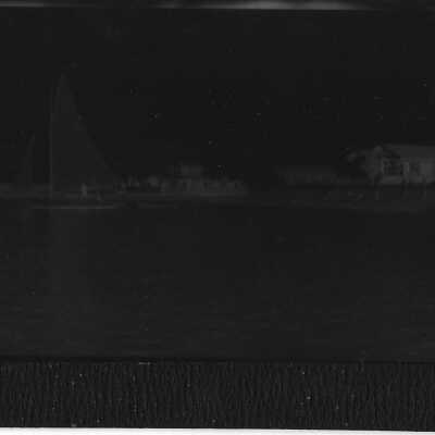 The Wave towing a dingy in front of Collin's Castle: Origsize: 4.25 x 3 inches; Origformat: Negative; Resolution: 4x6, 300 d