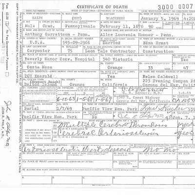 Death Certificate- Ralph Blackburn