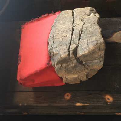 Untitled Ohashi (split rock - red fabric on base)