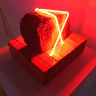 Untitled Ohashi (rock wrapped in red neon)