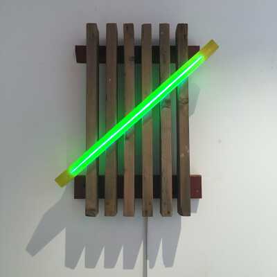 Untitled Ohashi (wooden hatchmarks with green)