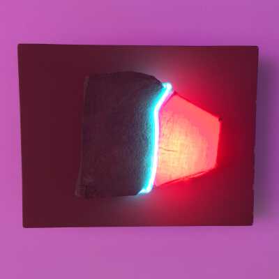 Untitled Ohashi (split rock - red fabric on wall panel)
