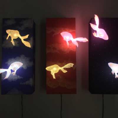 Swimming Triptych: Day, Sunset, Night