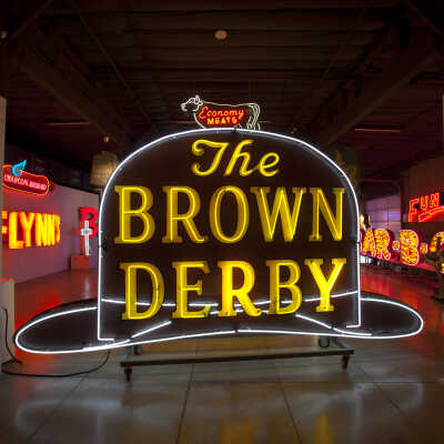 The Brown Derby in the "Hats Off to Hollywood" exhibition at the Museum of Neon Art in Glendale, CA.
