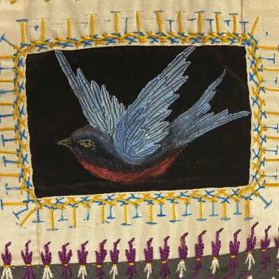 Painted bird on silk
