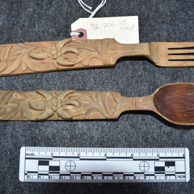 Carved Wood Spoon & Fork