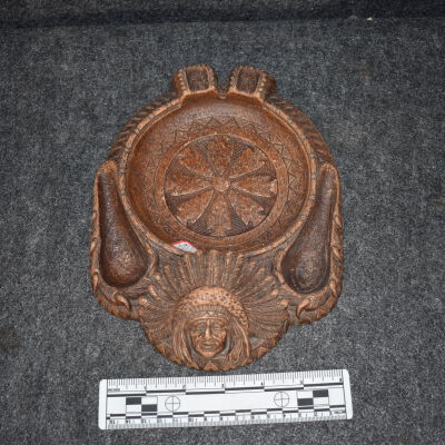 Pipe Holder & Ashtray with Indian Head Carving