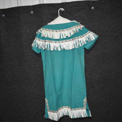 Blue Dress with White Fringes