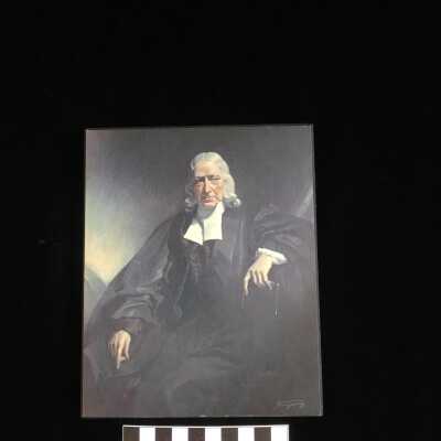Portrait of John Wesley on pressed wood
